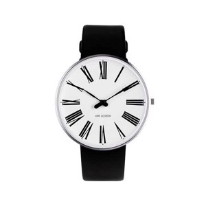 Arne Jacobsen Uhr - Roman - Ø 40 - Stahl & Schwarzes Lederband